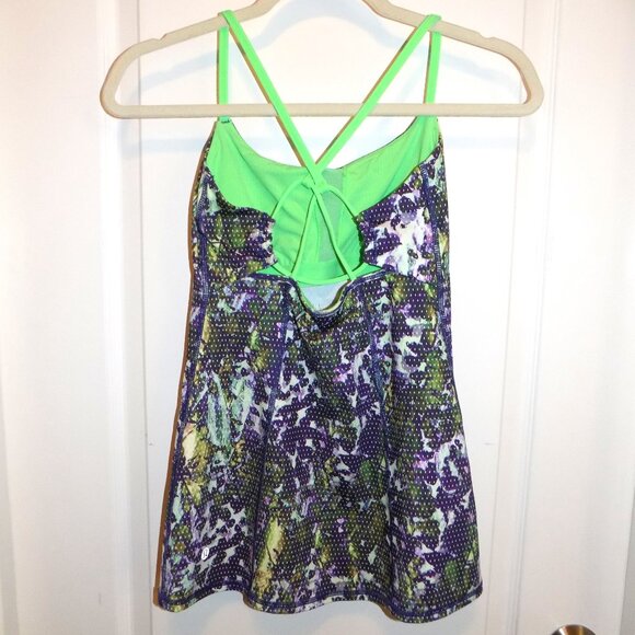 LULULEMON Dancing Warrior Tank Bra Sz 4 Purple Green Strappy Back Fitted VTG - Picture 3 of 6